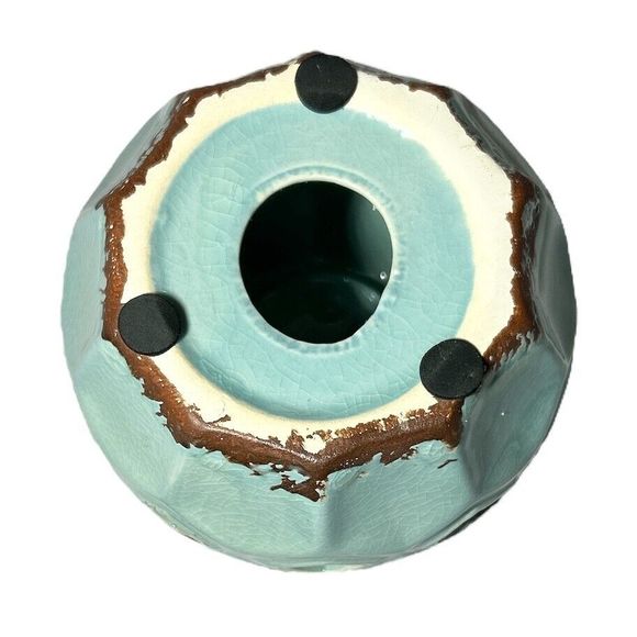 Light Teal and Brown Glazed Abstract Ceramic Votive Candle Holder - Picture 7 of 7